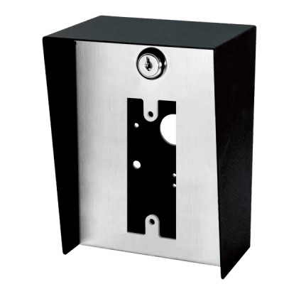 Gabinete para Montaje en Poste ENFORCER / Carcasa de Acero con Pintura en Polvo / Placa Frontal de Acero Inoxidable con Bisagra / IP65 Impermeable / Incluye Herrajes de Montaje y 2 Llaves / Compatible con Dispositivos de Formato Angosto y Ancha