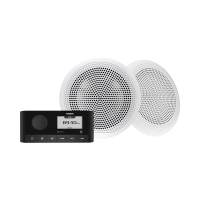 Sistema de estero marino MS-RA60 con dos bocinas de diseño clásico incluidas.  