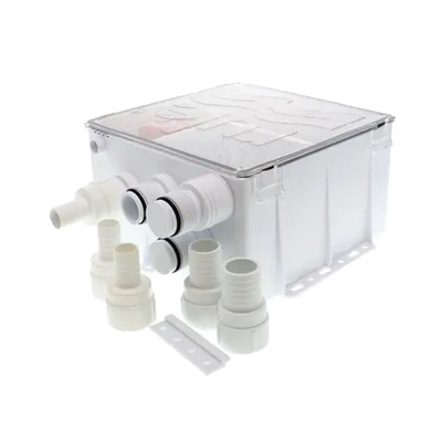 Sistema de desagüe para duchas con bomba de achique de 800 galones por hora a 24 Volts de corriente directa e interruptor de flotación