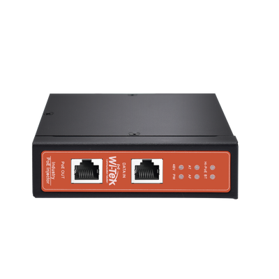 [WIPOE58BTIDC] Inyector PoE Industrial / DC entrada 12-57V / PoE salida de Hasta 90W / Carcasa de Metal / Riel DIN / Aplicaciones CCTV