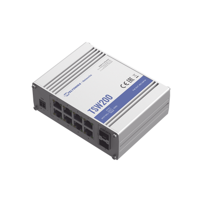 [TSW200] Switch Industrial No-Administrable 8 puertos Gigabit PoE 802.3af/at, 2 puertos SFP