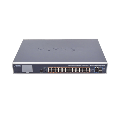 [GS-6320-24UP2T2XV] Switch Administrable L3, 24 puertos Gigabit PoE 802.3bt, 2 puertos 10G SFP+, Pantalla Tactil, Fuente Redundante, (600W)