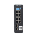 Switch Industrial PoE+ hasta 300 watts , Ideal para temperaturas Extremas y protección contra descargas, 1 puerto PoE++ 60W y 7 puertos PoE+ 30W, 2 SFP Uplink