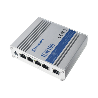 [TSW100] Switch Industrial No-Administrable 5 puertos Gigabit, PoE en 4 puertos 802.3af/at (120W)