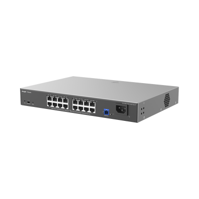 [RG-NBF2100S-16GT1SC-P] e-Lighten ONU / Switch PoE+ Hibrido, Capa 2 con un Puerto PON 1G SC/UPC y 16 Puertos Ethernet PoE+ 1G hasta 240 Watts y 100 Clientes
