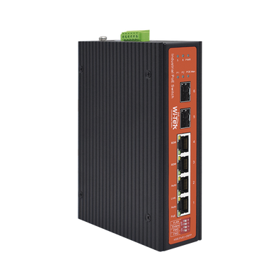 Switch Industrial PoE++ y pasivo de 24V / No administrable con 4 puertos Gigabit + 2 SFP / Presupuesto máx 180 W / Watchdog