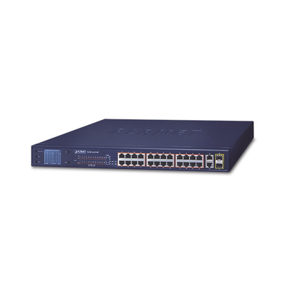 [FGSW-2622VHP] Switch No Administrable 24 Puertos PoE 10/100 802.3af/at, 2 Combo TP/SFP Gigabit y Pantalla LCD para Monitoreo y Configuración Básica de PoE, Hasta 300 Watts