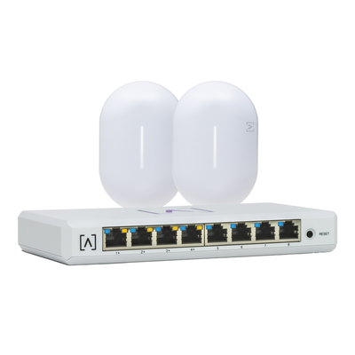 [ALTA-S8-KIT-2] Kit de lanzamiento Alta Labs: Incluye: 1 Switch PoE S8-POE / 2 Puntos de Acceso WiFi 6 AP6 Bloqueo de Contenido / Administración en la Nube/App Gratuita / Compatible con la Plataforma Purple