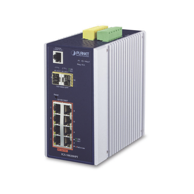 [IGS-10020HPT] Switch Industrial Administrable Capa 2, 8 puertos PoE Gigabit 802.3af/at, 2 Puertos SFP de 1 / 2.5 Gigabit, Entrada de Voltaje Secundaria para Fuente Redundante