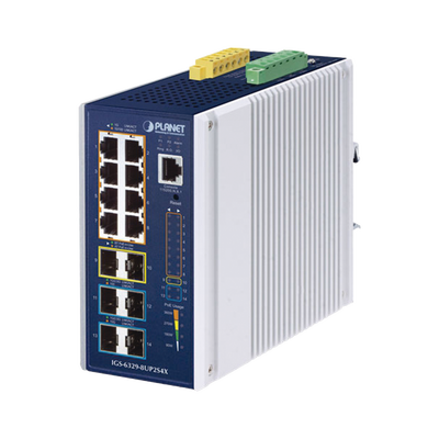 [IGS-6329-8UP2S4X] Switch Industrial Capa 3 de 8 Puertos 10/100/1000T PoE 802.3bt, 2 Puertos SFP 1 G/2.5 G, 4 Puertos SFP 10G, Instalación en Pared o Puerto DIN.