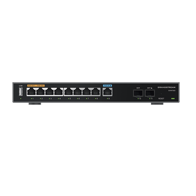 [GWN7003] Router Gigabit VPN / Balanceador de cargas / 60,000 sesiones NAT /  9 puertos 10/100/1000 Mbps + 2 puertos SFP (WAN/LAN) / 1 puerto entrada PoE(af/at) / 2 puertos salida PoE (af/at) / Compatible con GWN Cloud.