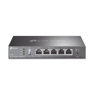 [ER605] Router Omada VPN / SDN Multi-WAN Gigabit / 1 Puerto WAN Gigabit / 2 Puertos LAN Gigabit / 2 Puertos configurables LAN/WAN / 150,000 Sesiones Concurrentes / Administración Centralizada OMADA o Stand-Alone / 1 Puerto USB 2.0