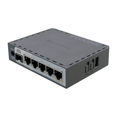 [E60IUGS] Router hEX S / 5 Puertos Gigabit Ethernet / 1 Puerto SFP 2.5G / Dual-Core ARM / 512 MB RAM / RouterOS V7 / PoE-In y PoE-Out / Montaje en Pared