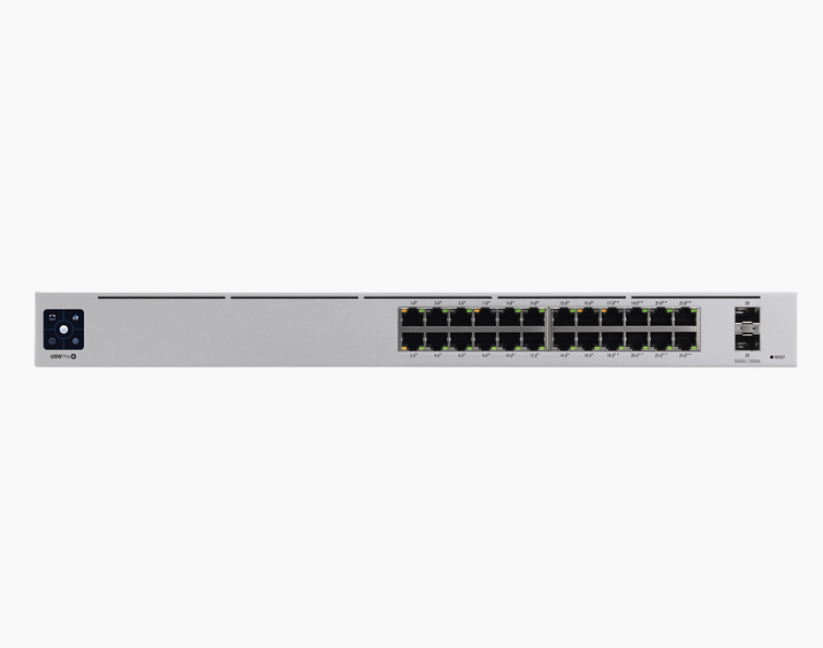 UniFi Switch USW-Pro-24-POE Gen2, con funciones capa 3, de 24 puertos PoE 802.3at/bt + 2 puertos 1/10G SFP+, 400W, pantalla informativa