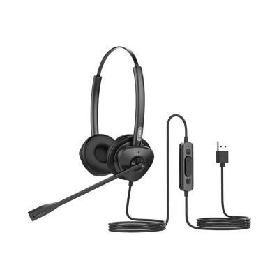 [HT302U] Diadema binaudal (duo) con tecnología antishock para teléfonos IP FANVIL USB con micrófono de cancelación de ruido, larga durabilidad 