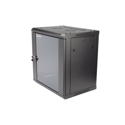 Gabinete para Montaje en Pared - Piso / Puerta de Cristal Templado / Cuerpo Fijo / 12 Unidades de Rack / 19" / Fabricado en Acero
