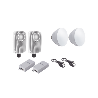Kit de 2 radios C6X con 2 antenas de (16 dBi), rango de frecuencia extendida (5.1 a 6.4 GHz),  incluye inyector POE, cable de alimentación y 2 FLEXIMOUNT-XL para alineación