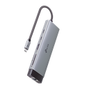 Adaptador HUB 9 en 1, 1 puerto USB-C entrada, 1 puerto HDMI 4K, 1 puerto Ethernet Gigabit, 1 puerto SD y MicroSD, 1 puerto USB-C y 3 puertos USB-A