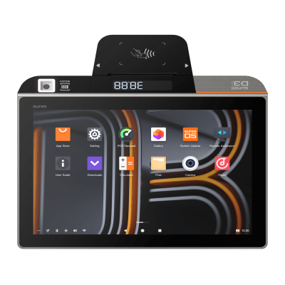 Terminal de Escritorio Inteligente SUNMI D3 MINI / Procesador Qualcomm Hexa-Core 2.4 GHz / 3 GB RAM + 32 GB ROM / Pantalla Principal 10.1" IPS / Impresora Térmica Integrada 58 mm / Android 13 / Bluetooth 5.0 / Wi-Fi Dual Band / Batería 