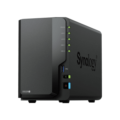 [DS225+] NAS DiskStation DS225+ | 2 Bahías | Intel Celeron J4125 | 2 GB DDR4 | Hasta 40 TB | Puertos 1GbE y 2.5GbE | USB 3.2 Gen 1 | Compatible con RAID | Synology DSM.