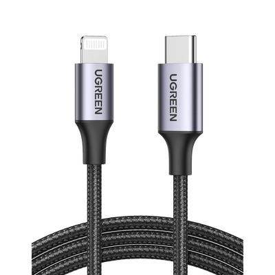 Cable USB-C a Lightning | 2 Metros (6.56 Pies) | Certificado MFi | Carga Rápida 60W | 480 Mbps | Conector C94 | Adecuado para iPhone, iPad y iPod | Protección Integrada | Caja de Aluminio | Nylon Trenzado | Color Negro