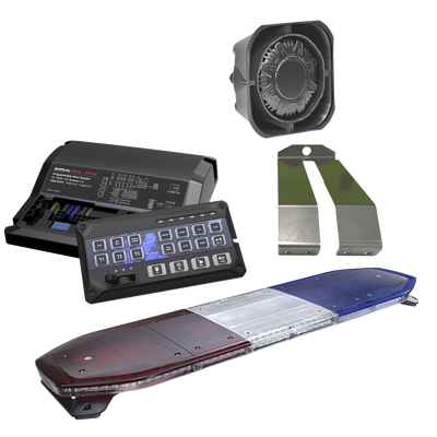 Kit de Sirena, Bocina y Torreta de 48", Con 216 LEDs, Dual Color, Frente: Rojo/Blanco, Azul/Blanco, Trasero: Rojo/Ámbar, Azul/Ámbar