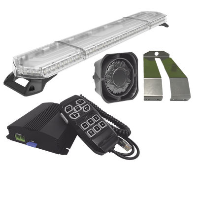 Kit de Sirena, Bocina y Torreta de 48", Con 96 LEDs, Ambar, Ideal para equipar unidades de seguridad privada, minería e industria