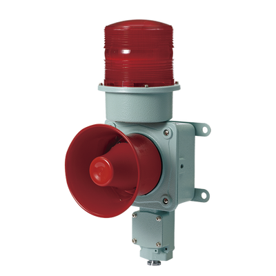 Combinación de baliza LED color roja con sirena electrónica para aplicaciones de la industria pesada  máx.120 dB a 24 VCD