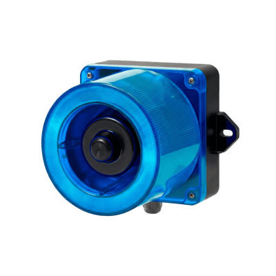 Combinacion de baliza LED color Azul y sirena electrónica de 31 tonos resistente a la intemperie de volumen máx. 123 dB a 110-220 VCA