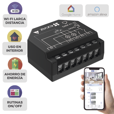 Relevador Wi-Fi  Inteligente / 2 Salidas Para 2 Apagadores / Ideal Para Control de Iluminación / Control Remoto / Horarios Personalizados / Registro de Consumo / 110-240VCA 