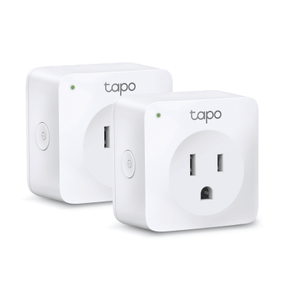 [TAPOP100-2P] Mini tomacorriente inteligente Wi-Fi, 100 - 120V~, 50/60Hz, 15.0A, compatible con Amazon Alexa y Google Assistant, color blanco.