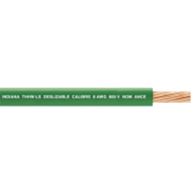 6 AWG / Cable Eléctrico / 1 Conductor / Cobre / Recubierto THW-LS / 19 Hilos / Color Verde / 100 metros