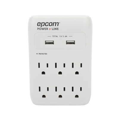 [EPLSPWUSB] Multicontacto de Pared 110 Vca / Supresor de Picos 1080 Joules / 6 x Nema 5-15P / 2 x USB (5V @3.4A) 