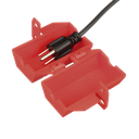 Dispositivo de Bloqueo LOTO para Enchufes de 120 Vca, Fabricado con Polipropileno, Color Rojo