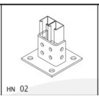 Base Cuadrada con 4 perforaciones para Perfil Doble.