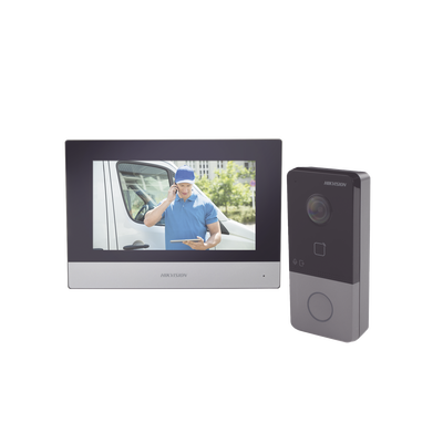 [DS-KIS603-P] Kit de Videoportero IP Poe Estandar con llamada a App de Smartphone (HikConnect) / Apertura con tarjeta MIFARE / Frente de calle IP65 / Soporta 1 Departamento