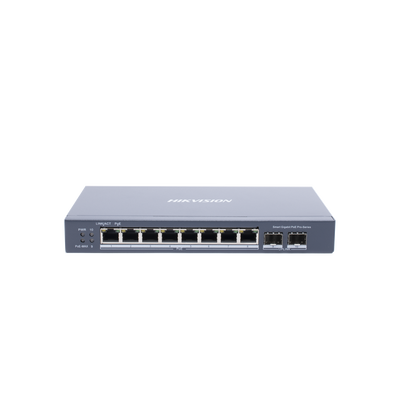Switch Gigabit PoE+ / Administrable / 8 Puertos Gigabit PoE+ / 2 Puertos SFP / Configuración Nube Hik-Partner Pro / Modo Extendido hasta 300 Metros / 110 W