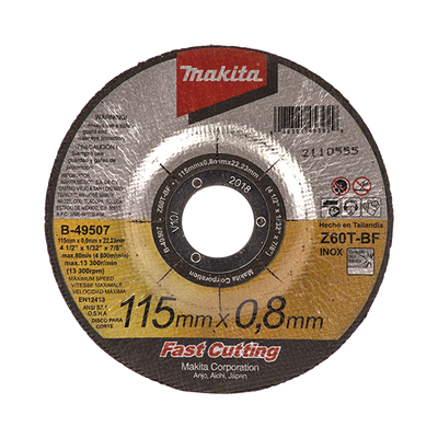 [B49507] Disco 4 1/2"/ Inox y Acero  / Corte Rápido 