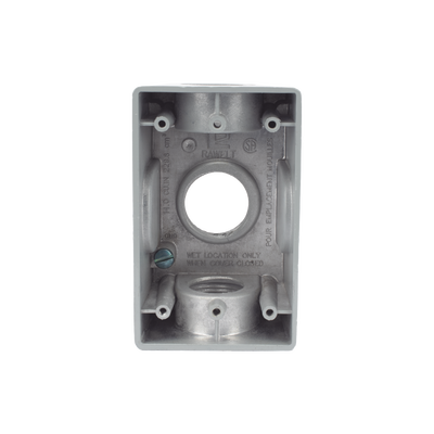 Caja Condulet FS de 1" (25.4 mm ) con tres bocas una arriba y una atrás a prueba de intemperie.