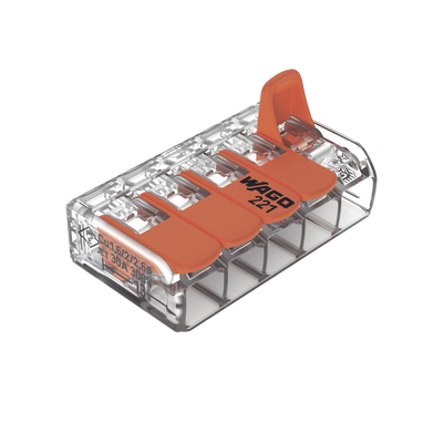 Conector Eléctrico / Borna de Conexión con Palancas / 5 Puntos / 6 mm² Máximo / 30A 450V / Transparente / CAGE CLAMP® / UL-ENEC-CB