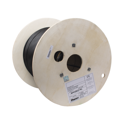 Bobina de Cable UTP de 4 Pares, PanNet, Para Exterior con Gel, Cat6 (23 AWG), Industrial para Climas Extremos, Color Negro, 305 Metros (1000 Pies)