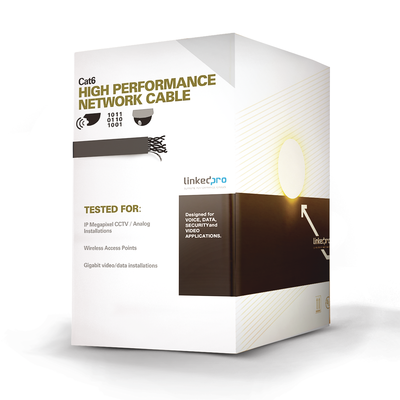 [PRO-CAT-6B] Bobina de Cable de 305 Metros (1000 Pies) Cat6 Aleación de Cobre y Aluminio (CCA), Color Negro Versión Económica. Uso en Interior.