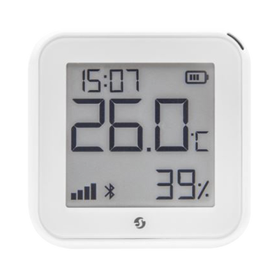 Pantalla Sensor de temperatura y humedad, inteligente e inalámbrico, integrable a la App de Shelly.