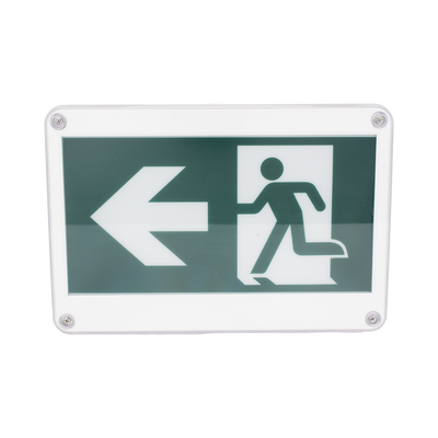 Letrero EXTERIOR de Señalización salida "Hombre Corriendo"/ Alto brillo / Uso en pared, lateral o techo / Batería de Respaldo Incluida con hasta 120 minutos de duración 