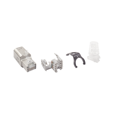 [ZP1-6AS-01S] Plug RJ45 Cat6A Blindado, Terminación en Campo, Compatible con Todas las Categorías, con Clip Protector de Seguro