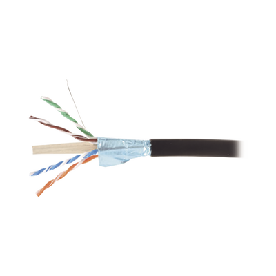 Bobina de Cable Blindado F/UTP de 4 Pares, Para Exterior con Gel, Cat6A (23 AWG), Industrial para Climas Extremos, Enterrado Directo, Color Negro, 305 Metros (1000 Pies)