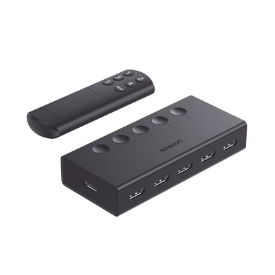 Conmutador HDMI 5X1 | 4K@60Hz | HDMI 2.0, 1.4 | HDCP 2.2, 1.4 | VRR | Dynamic HDR | 3D | CEC | EDID | IR 10 Metros (32.81 Pies) | 18Gbps | Cambio Manual y por Control Remoto | Incluye Cable de Alimentación USB