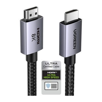 [25910] Cable HDMI 2.1 de 8K@60Hz | 2 Metros (6.56 Pies) | 48Gbps | HDR10+ | 3D Inversivo | eARC | Dolby ATMOS | VVR | QMS | QFT | ALLM | 3 Modos de Visualización | Certificado HDMI 8K | Niquelado | Nylon Trenzado | Carcasa de Aluminio