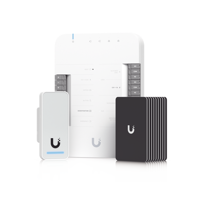 UniFi Access Kit de Inicio Gen 2, Incluye Hub para conexiones, lector NFC y movimiento / 10 tarjetas de acceso / sistema completo para abrir una puerta