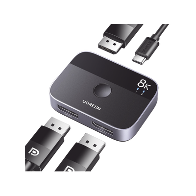 [15708] Conmutador DP 1.4 8K | Display Port Splitter 2 Entradas a 1 Salida | Bidireccional | 3D | HDR10+ | Dolby Atmos | 240Hz | 48Gbps | Compatible Free-Sync/G-Syng | Sincronización de Audio | Potentes Chips de Última Generación.